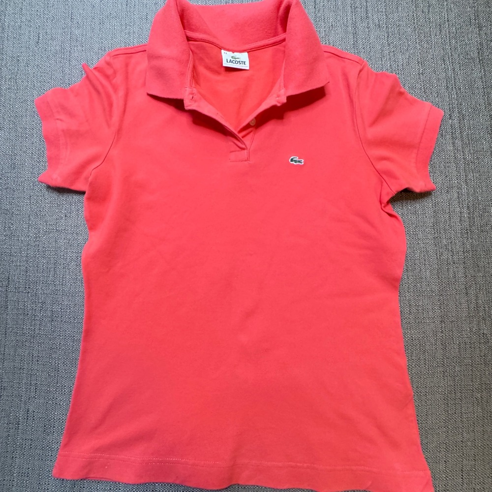 Lacoste Womens Short Sleeve Pique Polo Shirt Coral Pink Size 44 E4811